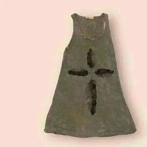 Women's Brown Feather Print Tank Top Medium Sleeveless Blouse